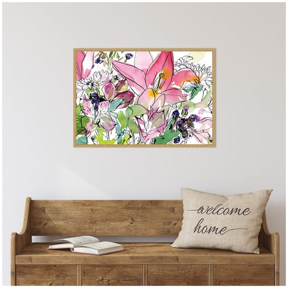 Kate and Laurel Compassion Framed Canvas Wall Art  by Janet Meinke Lau 33 x 23 Sylvie Bright Gold, Bohemian Boho, Flowers, Nature Art for Wall Decor, Living Room Bedroom