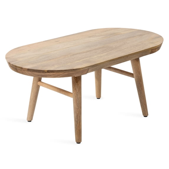 Kate and Laurel Conan Oval Wooden Coffee Table, 38 x 20 x 17, Natural Brown, Mid-Century Rounded Living Room Table with Solid Mango Wood Construction and Tapered Dowel Legs