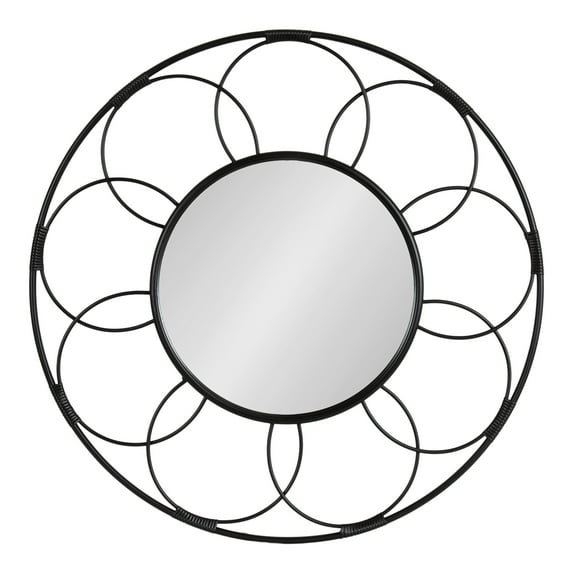 Kate and Laurel Cori Transitional Round Mirror, 34 Inch Diameter, Black, Modern Decorative Metal Mirror with Rattan-Inspired Accenting for Dramatic Home Wall Decor
