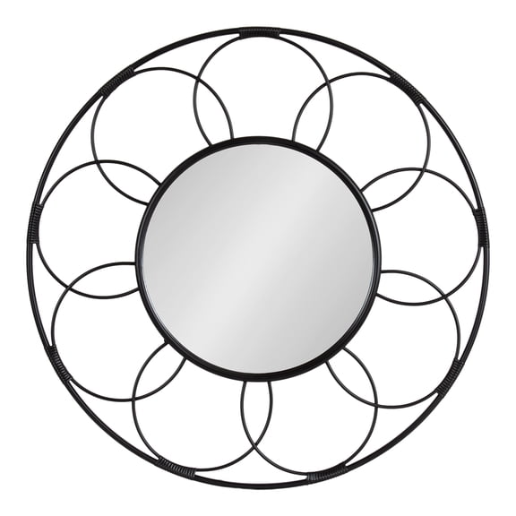 Kate and Laurel Cori Transitional Round Mirror, 34 Inch Diameter, Black, Modern Decorative Metal Mirror with Rattan-Inspired Accenting for Dramatic Home Wall Decor