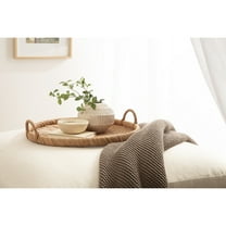 Kate and Laurel Cormont Modern Round Woven Rattan Tray with Handles, 23 Inch Diameter, Natural Rattan, Decorative Circle Boho Tray for Use as Versatile Ottoman Tray or Serving Platter