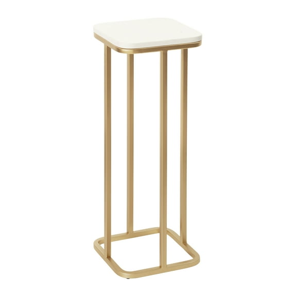 Kate and Laurel Credele Modern Glam Marble Drink Table, 8 x 8 x 22, White and Gold, Chic Contemporary Accent Table with Metal Legs And Cultured Marble Tabletop