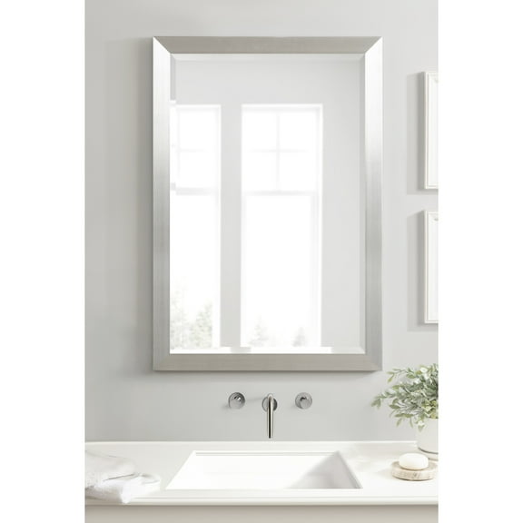 Kate and Laurel Cressna Traditional Framed Rectangle Bathroom Vanity Mirror, 28 x 40, Brushed Nickel, Classic Rectangular Bathroom Mirror for Over Sink or for Use as Entryway or Living Room Decor