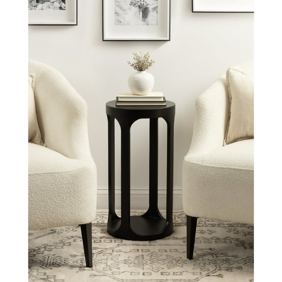 Kate and Laurel Dahl Modern Slatted Wooden Round Drink Table, 12 x 23, Black, Transitional Wood Accent Pedestal Table for Use as Living Room Plant Stand or Small Bedroom Nightstand