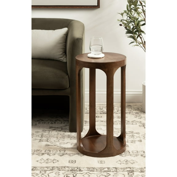 Kate and Laurel Dahl Modern Slatted Wooden Round Drink Table, 12 x 23, Walnut Brown, Transitional Wood Accent Pedestal Table for Use as Living Room Plant Stand or Small Bedroom Nightstand