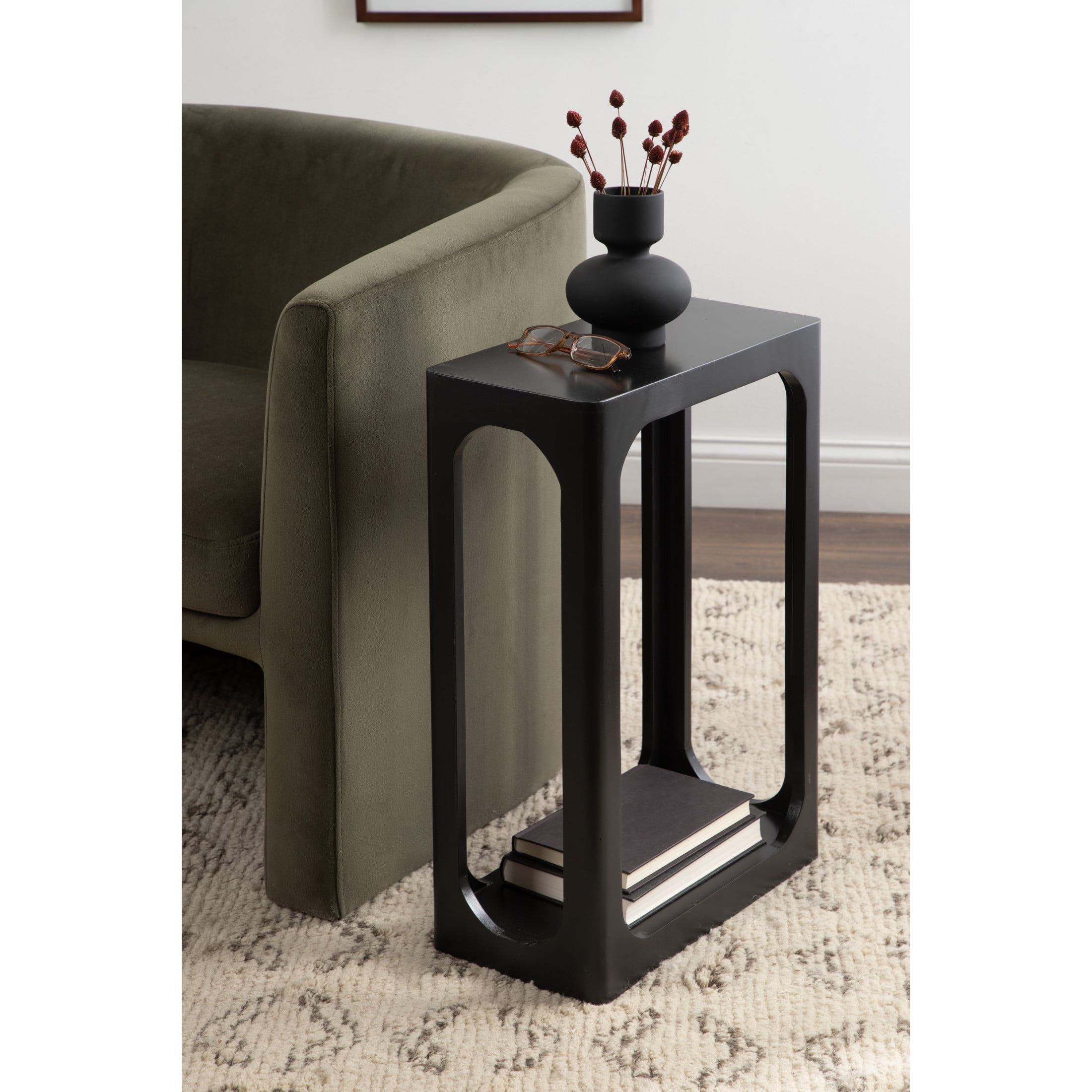 Kate and Laurel Dahl Modern Slatted Wooden Slim Side Table, 16 x 8 x 24, Black, Transitional Wood Narrow End Table for Use as Living Room Plant Stand or Small Bedroom Nightstand