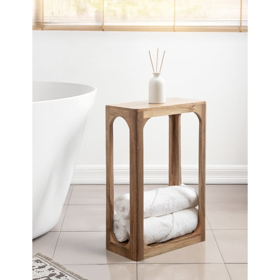 Kate and Laurel Dahl Modern Slatted Wooden Slim Side Table, 16 x 8 x 24, Natural Wood, Transitional Wood Narrow End Table for Use as Living Room Plant Stand or Small Bedroom Nightstand
