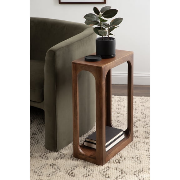 Kate and Laurel Dahl Modern Slatted Wooden Slim Side Table, 16 x 8 x 24, Walnut Brown, Transitional Wood Narrow End Table for Use as Living Room Plant Stand or Small Bedroom Nightstand