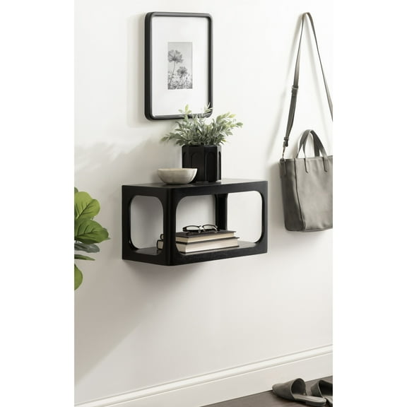 Kate and Laurel Dahl Modern Wood Floating Side Table, 18 x 10 x 10, Black, Contemporary Wooden Floating Nightstand for Use as Living Room End Table or Over-the-Toilet Storage Shelf