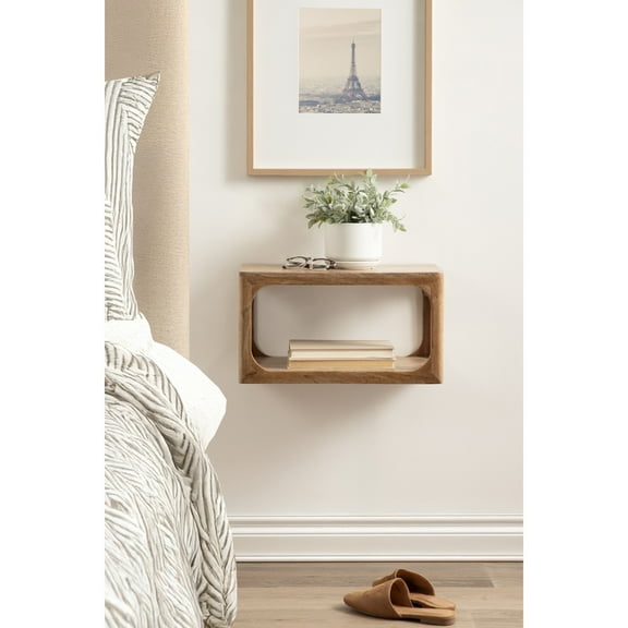 Kate and Laurel Dahl Modern Wood Floating Side Table, 18 x 10 x 10, Natural Wood, Contemporary Wooden Floating Nightstand for Use as Living Room End Table or Over-the-Toilet Storage Shelf