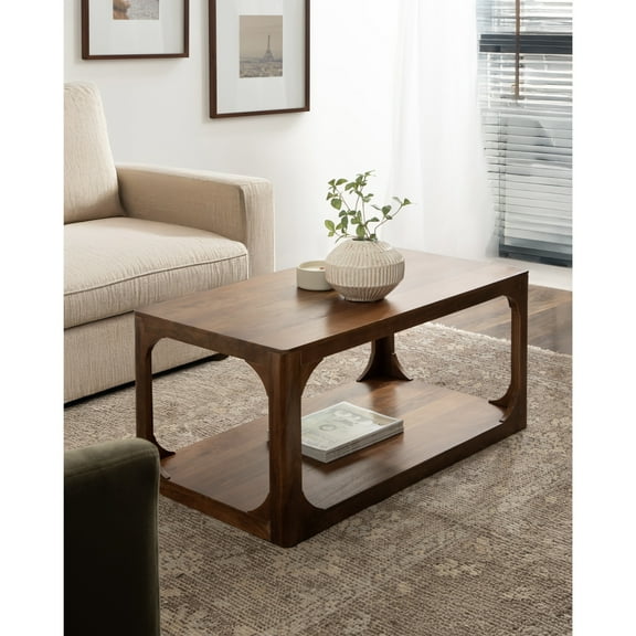 Kate and Laurel Dahl Transitional Rectangular Coffee Table, 36 x 20 x 18, Walnut Brown, Modern Rectangle Living Room Table with Solid Mango Wood Construction and Extra Underlying Storage