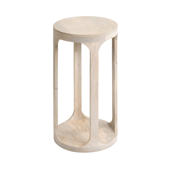 Kate and Laurel Dahl Wooden Round Drink Table, 12 x 23, Whitewash, Transitional Boho Circle Wood Accent Pedestal Table for Living Room Plant Stand or Small Bedroom Nightstand