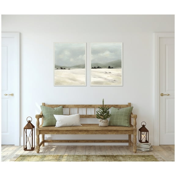Kate and Laurel December Mist - 2 Piece Framed Canvas Wall Art Set  by Mackenzie Nelson, Sylvie Beaded White Modern Contemporary, Landscape Art for Wall Decor