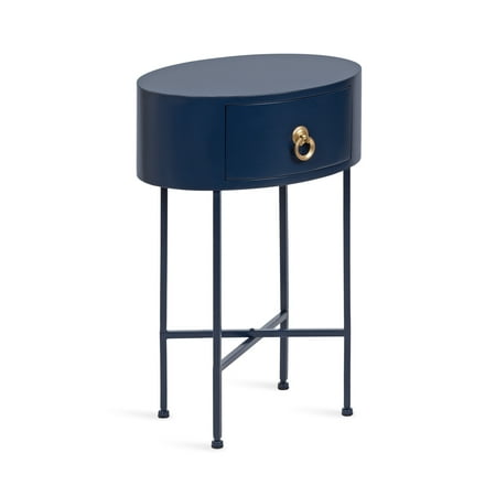 Kate and Laurel Decklyn Decorative Glam Oval Side Table, 16 x 12 x 24, Navy Blue and Gold, Modern Round Living Room Table with Pull Drawer for Useful Storage