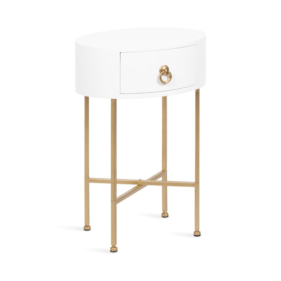 Kate and Laurel Decklyn Decorative Glam Oval Side Table, 16 x 12 x 24, White and Gold, Modern Round Living Room Table with Pull Drawer for Useful Storage