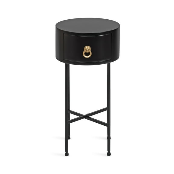Kate and Laurel Decklyn Decorative Glam Round Side Table, 14 x 14 x 24, Black and Gold, Modern Circle Living Room Table with Pull Drawer for Useful Storage