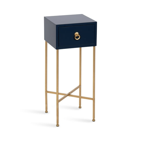 Kate and Laurel Decklyn Decorative Glam Tea Table, 12 x 12 x 30, Navy Blue and Gold, Modern Living Room Drink Table with Pull Drawer for Useful Storage