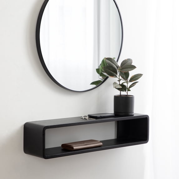 Kate and Laurel Deguara Modern Wood Floating Console Table, 30 x 7 x 7, Black, Contemporary Wooden Floating Entryway Table with Storage for Use as Living Room Floating TV Console or Large Wall Shelf