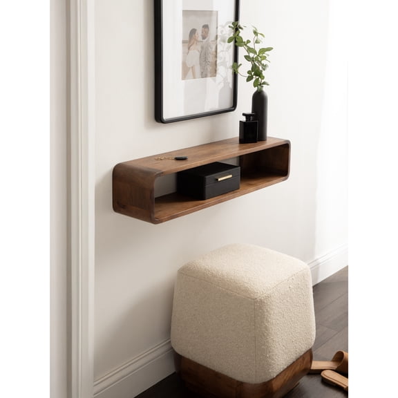 Kate and Laurel Deguara Modern Wood Floating Console Table, 30 x 7 x 7, Walnut Brown, Contemporary Wooden Floating Entryway Table with Storage for Living Room Floating TV Console or Large Wall Shelf