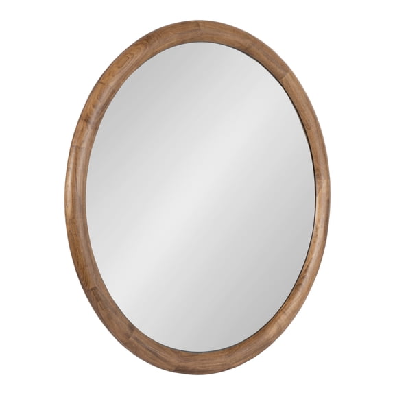 Kate and Laurel Dessa Transitional Round Wooden Wall Mirror, 32 Inch Diameter, Natural Rustic, Modern Circle Bathroom Vanity Mirror with Chunky Rounded Profile and Solid Poplar Wood Frame