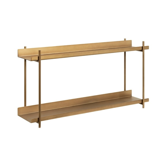 Kate and Laurel Dominic Modern Metal Bathroom Shelf, 28 x 7 x 15, Dark Gold, Sleek Glam 2-Tier Floating Shelves for Wall Decor, Display, and Over Toilet Storage