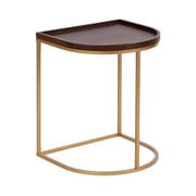 Kate and Laurel Dorrah Mid-Century Half-Circle Side Table, 18 x 16 x 22, Walnut Brown and Gold, Modern Half-Capsule Living Room Table for Storage, Organization, and Display