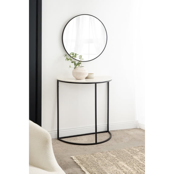 Kate and Laurel Dorrah Modern Round Marble Console Table for Entryway, 28 x 14 x 30, White and Black, Glam Half-Circle Entryway Table for Use as Hallway Table or Behind Couch Table