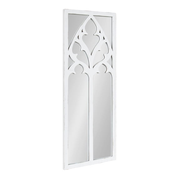 Kate and Laurel Dutchess Farmhouse Wood Framed Windowpane Arched Mirror, 14  x 36, White, Decorative Mirror with Window Inspired Fretwork Overlay for Rustic Home Decor
