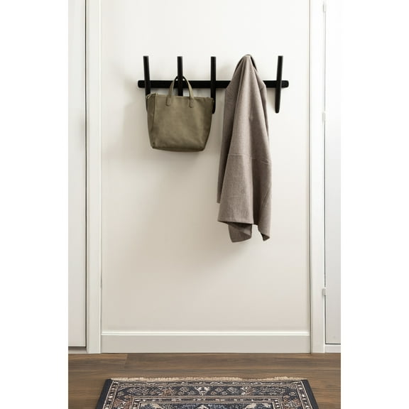 Kate and Laurel Eland Modern Five-Hook Wall Hanging Coat Rack, 30 x 4 x 12, Black, Decorative Wood Coat Rack Wall Mount for Use as Entryway Storage or Mudroom Hooks