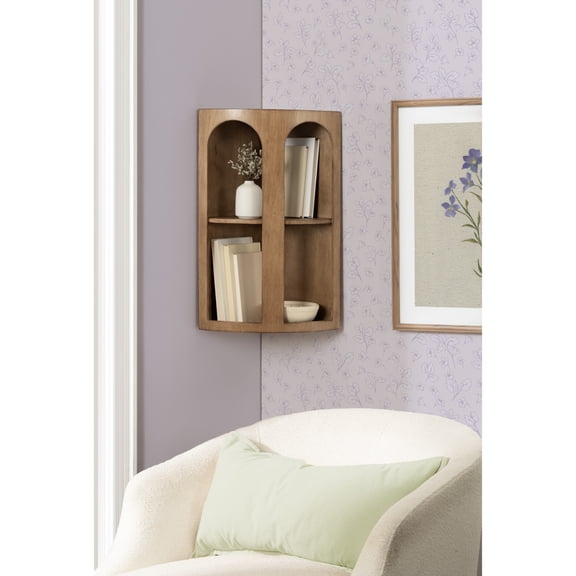 Kate and Laurel Elloree Modern Corner Shelf Cabinet for Storage and Display, 16 x 11 x 24, Rustic Brown, Transitional Corner Storage for Use as Living Room Shelving or Bedroom Storage Design