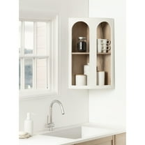 Kate and Laurel Elloree Modern Corner Shelf Cabinet for Storage and Display, 16 x 11 x 24, White and Natural, Transitional Corner Storage for Use as Living Room Shelving or Bedroom Storage Design