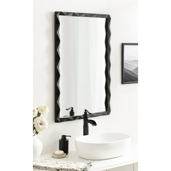 Kate and Laurel Endicott Modern Geometric Rectangle Wall Mirror, 24 x 36, Black, Rectangular Dimensional Pieced Wood Mirror for Use as Bathroom Mirror for Over Sink or Cute Nursery Mirror