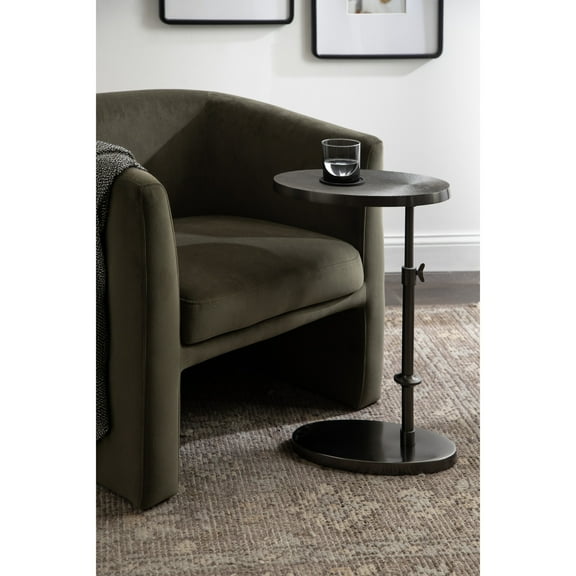Kate and Laurel Engles Traditional Adjustable-Height Oval C-Table, 15 x 10 x 28, Gray Gunmetal, Vintage Round Indoor Metal C-Shaped End Table with Embossed Pattern for Use as Overbed Table