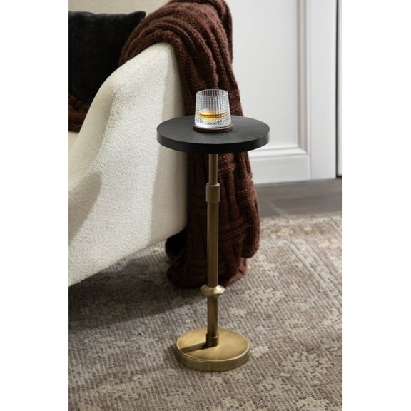 Kate and Laurel Engles Traditional Adjustable-Height Pedestal Drink Table, 10 x 10 x 30, Antique Brass and Black, Vintage Round Indoor Metal Plant Stand with Embossed Sunburst Pattern