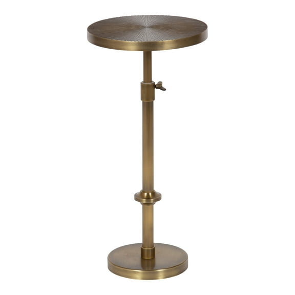Kate and Laurel Engles Traditional Adjustable-Height Pedestal Drink Table, 10 x 10 x 30, Antique Brass, Vintage Round Indoor Metal Plant Stand with Embossed Sunburst Pattern