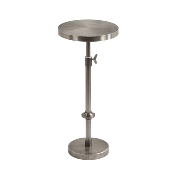 Kate and Laurel Engles Traditional Adjustable-Height Pedestal Drink Table, 10 x 10 x 30, Antique Silver, Vintage Round Indoor Metal Plant Stand with Embossed Sunburst Pattern