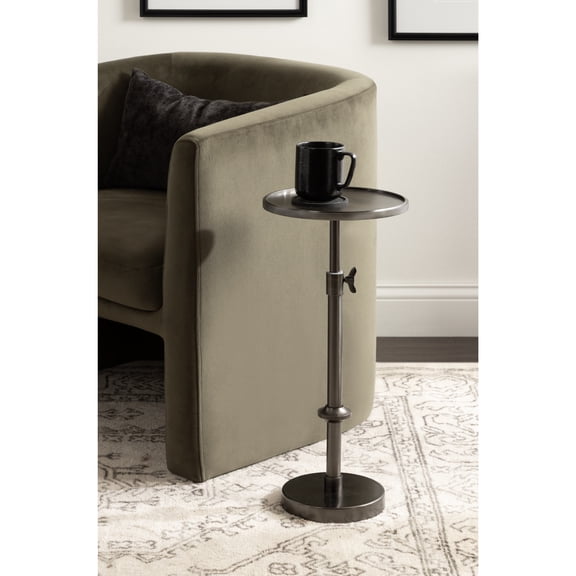 Kate and Laurel Engles Traditional Adjustable-Height Pedestal Drink Table, 10x10x30, Polished Gunmetal, Vintage Round Living Room Pedestal Table for Indoor Plant Stand with Protective Tabletop Lip