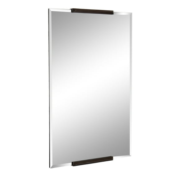 Kate and Laurel Erina Frameless Beveled Rectangle Wall Mirror, 20 x 31, Bronze, Tranisitional Modern Rectangular Mirror with Metal Accents for Bathroom Vanity Use