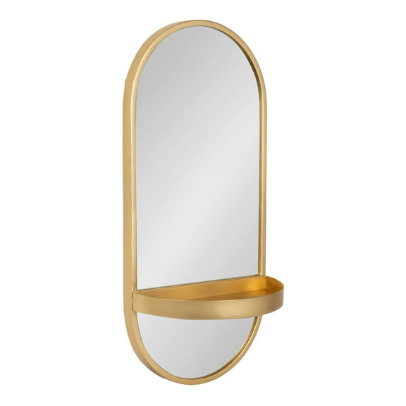 Kate and Laurel Estero Modern Metal Oval Mirror with Rounded Shelf, 11 x 25, Gold, Decorative Modern Glam Capsule Shelf Mirror for Storage and Display
