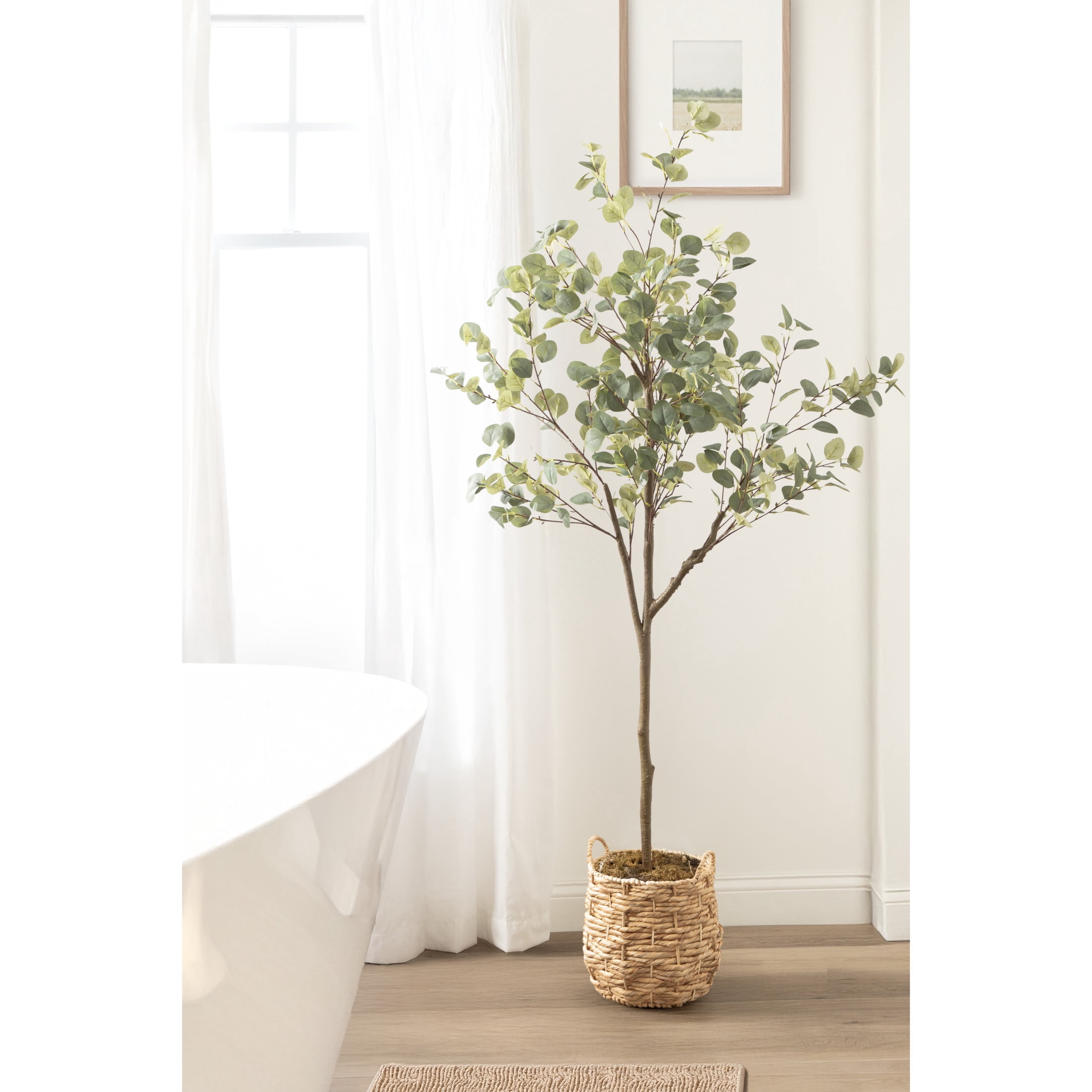 Kate and Laurel Eudora Modern Faux Eucalyptus Tree, 6 FT, Potted Artificial Tree Indoor with Realistic Foliage and Additional Decorative Moss, Fake Plant for Living Room Decor