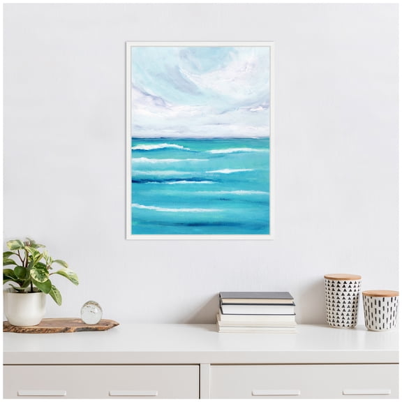 Kate and Laurel Evening Ocean Waves Framed Canvas Wall Art by Nikita Jariwala 18 x 24 Sylvie White, Coastal, Beach, Landscapes, Nature Art for Wall Decor, Living Room, Bedroom