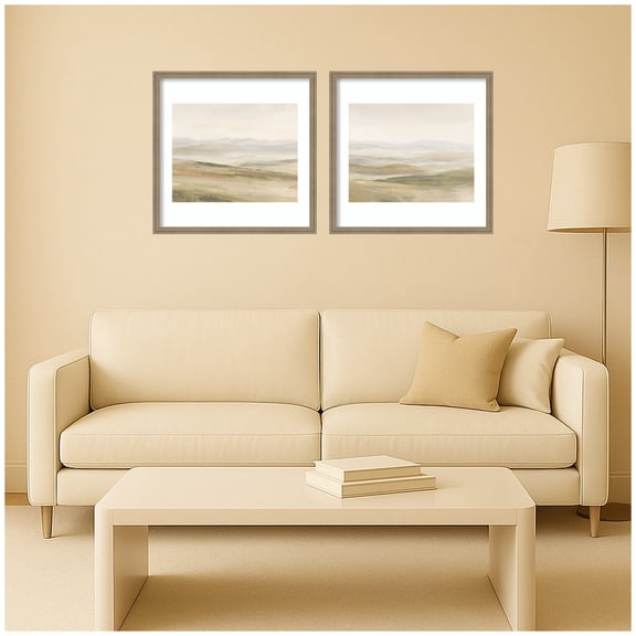 Kate and Laurel Fading Fields III & IV 2 Piece Framed Wall Art Print Set by Amy Lighthall, Florence Light Brown Modern Contemporary, Landscape Art for Wall Decor