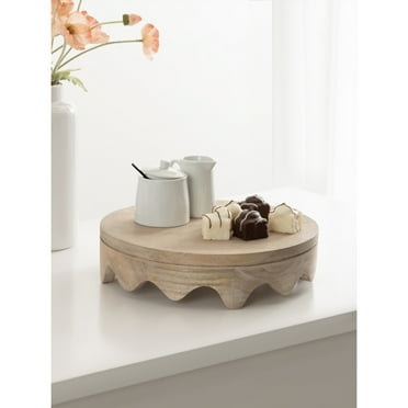 Kate and Laurel Fairlee Decorative Wavy Round Tray, 12 Inch Diameter, Natural Wood, Modern Scalloped Circle Serving Tray for Coffee Table Ottoman Tray, Dining Table Centerpiece, or Entryway Catchall