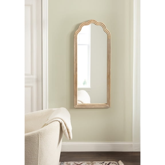 Kate and Laurel Faraday Modern Mango Wood Arched Wall Mirror, 18 x 42, Light Natural, Decorative Wavy Arch Full-Length Mirror with Whimsical Ribbed Frame for Bedroom Floor Mirror