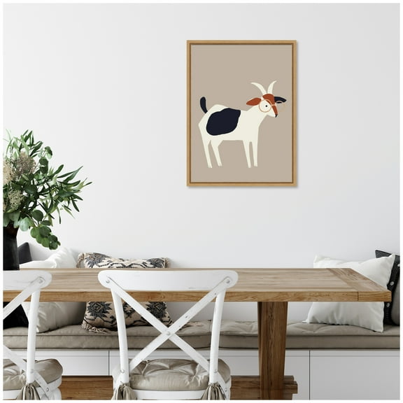 Kate and Laurel Farm Goat Framed Canvas Wall Art  by Hannah Beisang 18 x 24 Sylvie Natural, Rustic Farmhouse, Animals, Americana Art for Wall Decor, Living Room, Bedroom