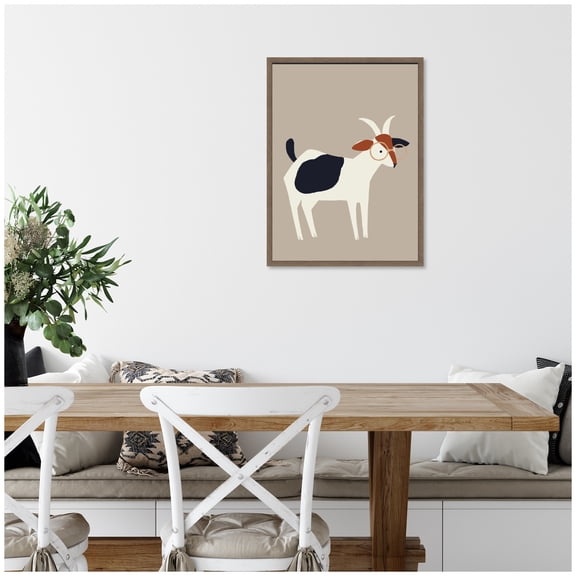 Kate and Laurel Farm Goat Framed Canvas Wall Art by Hannah Beisang 18 x 24 Sylvie Walnut, Rustic Farmhouse, Animals, Americana Art for Wall Decor, Living Room, Bedroom