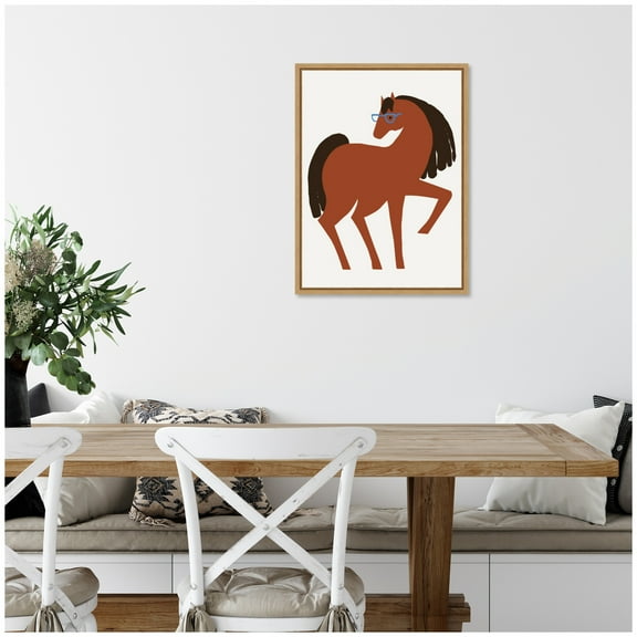 Kate and Laurel Farm Horse Framed Canvas Wall Art  by Hannah Beisang 18 x 24 Sylvie Natural, Whimsical, Animals, Americana Art for Wall Decor, Living Room, Bedroom