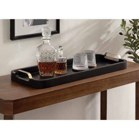 Kate and Laurel Farson Modern Decorative Wood Rectangle Tray with Handles, 10 x 24, Black and Gold, Transitional Rectangular Tray for Use as Entryway Tray Decor or Ottoman Serving Tray