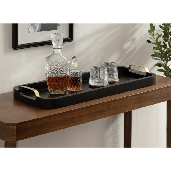 Kate and Laurel Farson Modern Decorative Wood Rectangle Tray with Handles, 10 x 24, Black and Gold, Transitional Rectangular Tray for Use as Entryway Tray Decor or Ottoman Serving Tray
