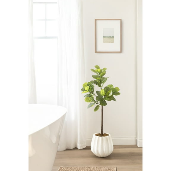 Kate and Laurel Fidmont Modern Faux Fiddle Fig Tree, 4 FT, Potted Artificial Fiddle Leaf Tree Indoor with Realistic Foliage and Additional Decorative Moss, Fake Plant for Living Room Decor
